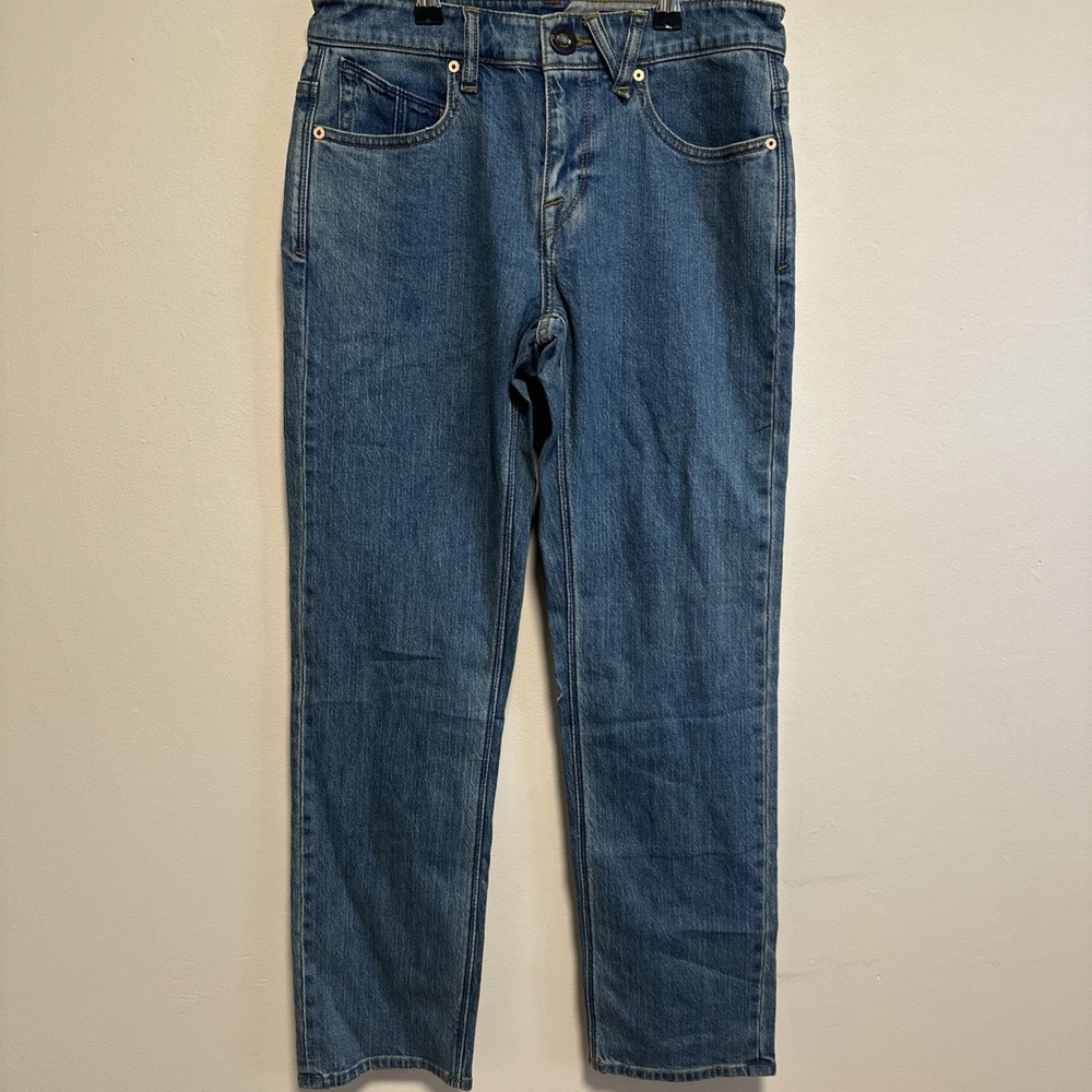 Women's Volcom Solver Modern Straight Blue Denim Jeans Size 28 New Without Tag